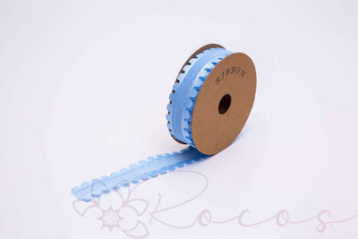 Banda dantela, 2.5cm latime, 18M lungime, culoare albastru, margine cu model trandafiri