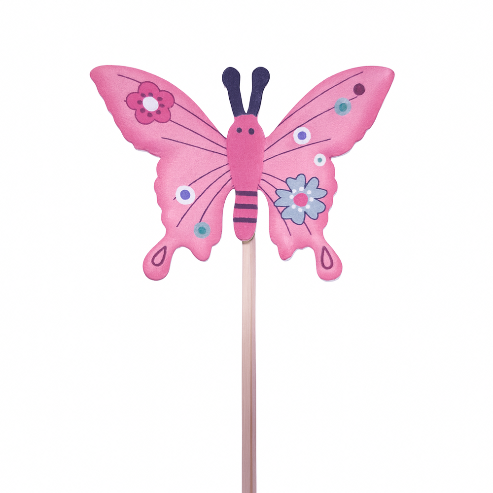 Set 12 toppere din lemn, model fluture, culoare roz - ROC 067