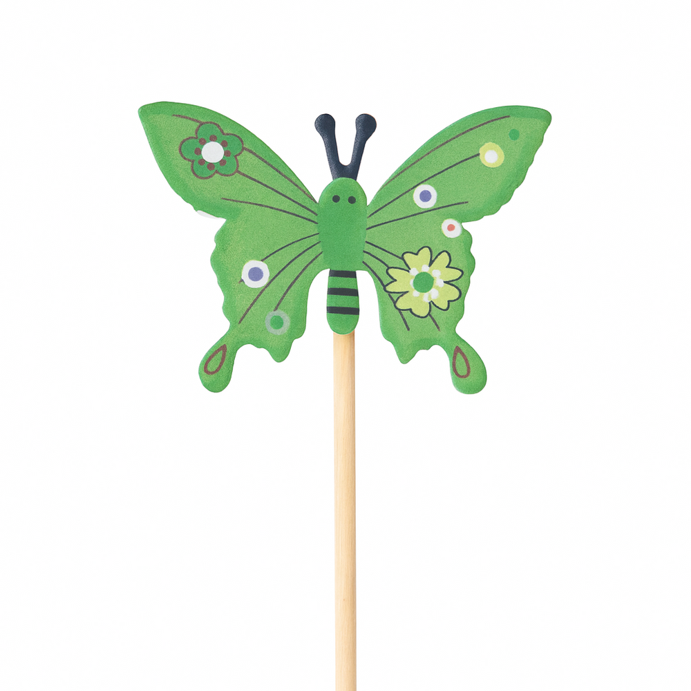 Set 12 toppere din lemn, model fluture, culoare verde - ROC 067