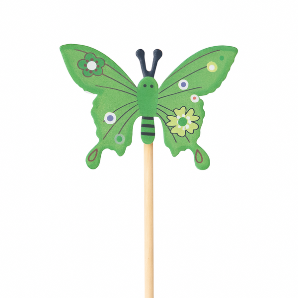 Set 12 toppere din lemn, model fluture, culoare verde - ROC 067