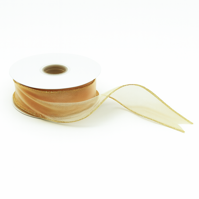 Rolă panglică din organza cu margine aurie, 4 cm, culoare auriu - ROC 0850