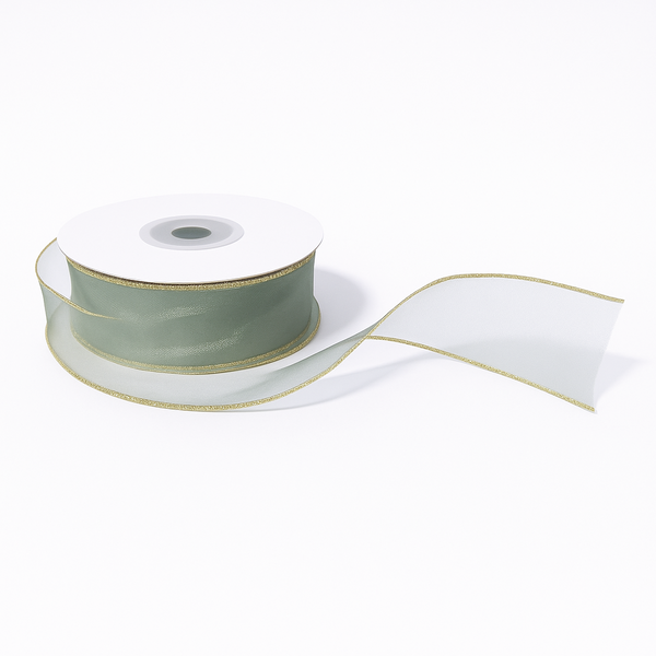 Rolă panglică din organza cu margine aurie, 4 cm, culoare vernil - ROC 0850