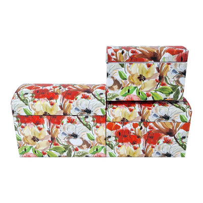 Set 3 cutii tip cufăr, model floral roșu - ROC 5805