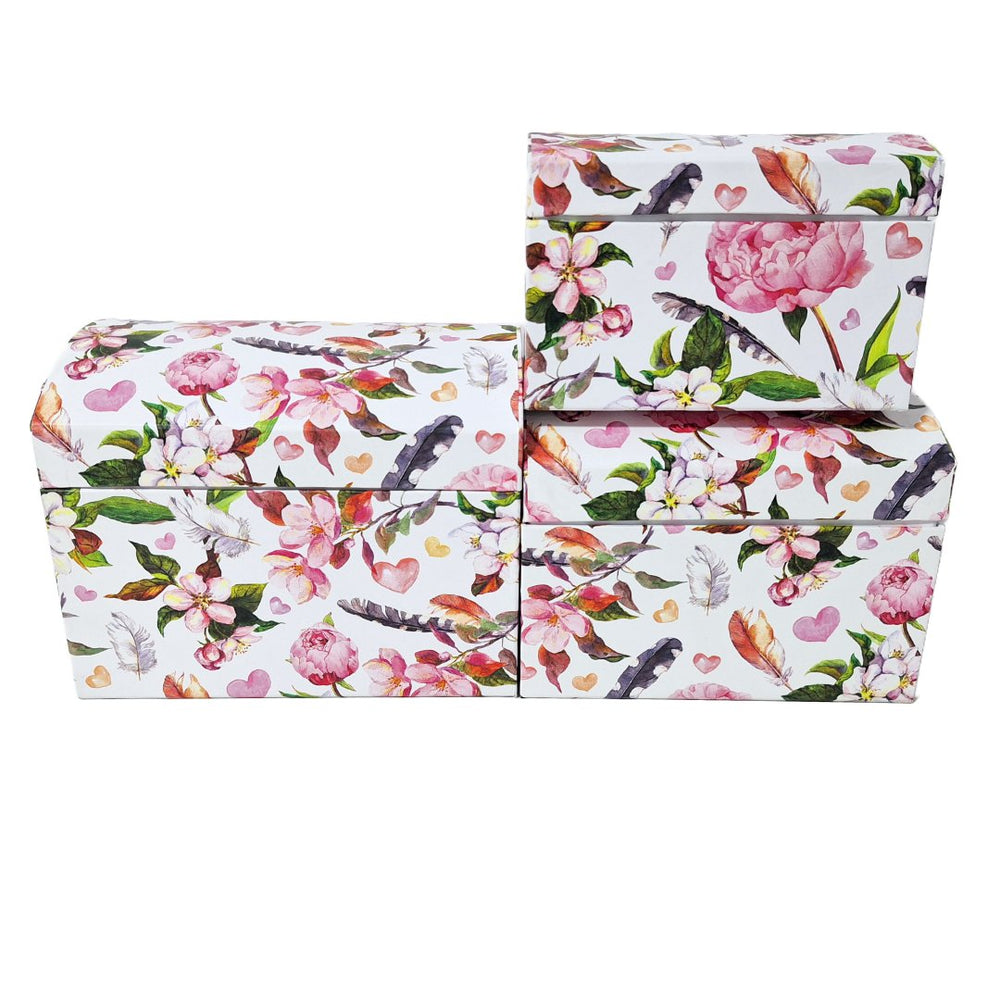 Set 3 cutii tip cufăr, model floral alb cu roz - ROC 5805