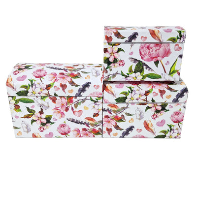 Set 3 cutii tip cufăr, model floral alb cu roz - ROC 5805