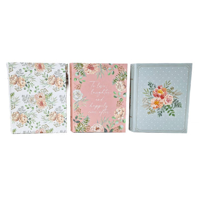 Set 3 cutii din carton tip carte print floral, blue, roz, alb - ROC 5296