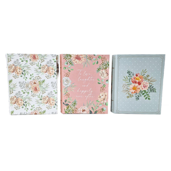 Set 3 cutii din carton tip carte print floral, blue, roz, alb - ROC 5296