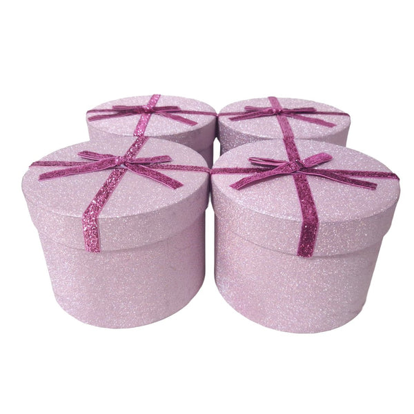 Set 4 cutii rotunde cu capac, culoare roz - ROC 5276