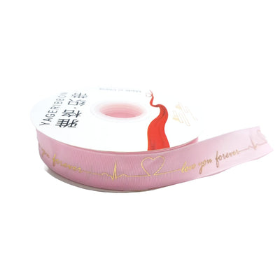 Bandă satinată cu mesaj "Love you forever", culoare roz - ROC 0837