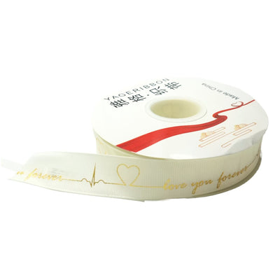 Bandă satinată cu mesaj "Love you forever", culoare crem - ROC 0837