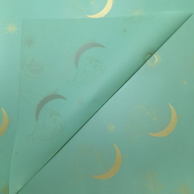 Coli celofan semitransparent model luna si stele, culoare turcoaz - ROC A19