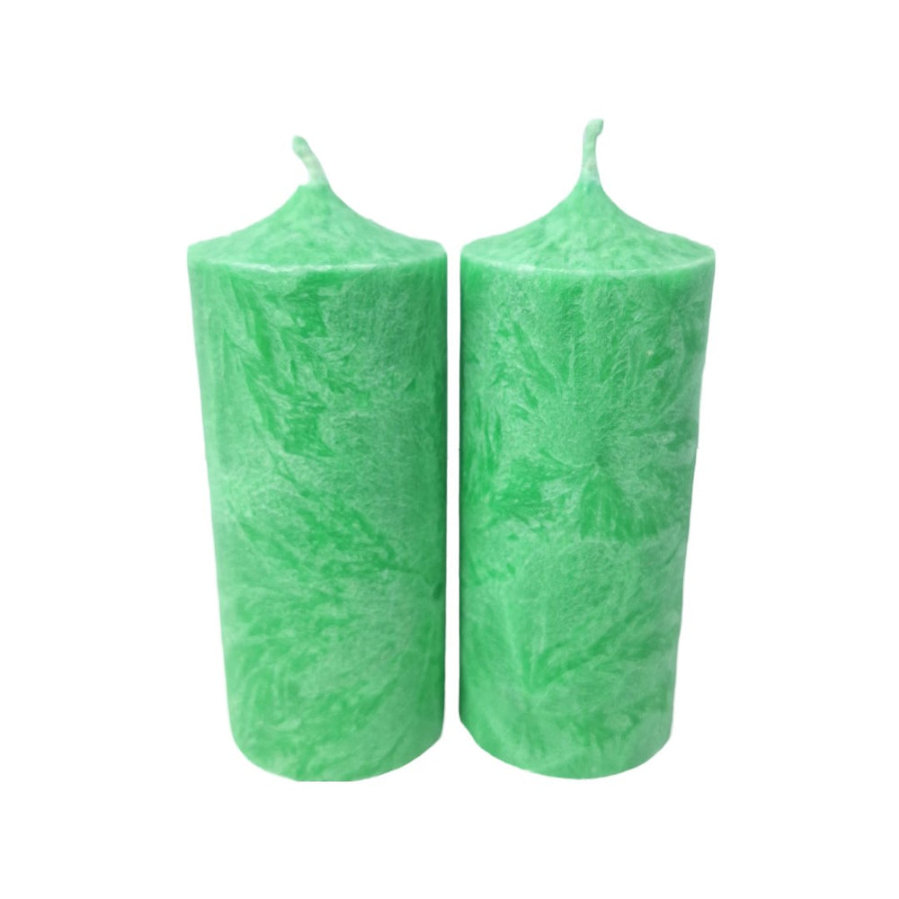 Set 2 lumânări decorative din stearină tip gheață, H 10 cm, D 4,8 cm, culoare verde - 10048 ST VERDE