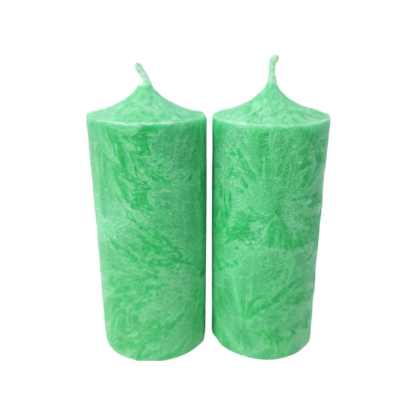 Set 2 lumânări decorative din stearină tip gheață, H 10 cm, D 4,8 cm, culoare verde - 10048 ST VERDE