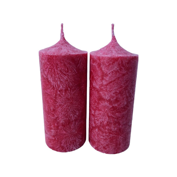 Set 2 lumânări decorative din stearină tip gheață, H 10 cm, D 4,8 cm, culoare grena - 10048 ST GRENA