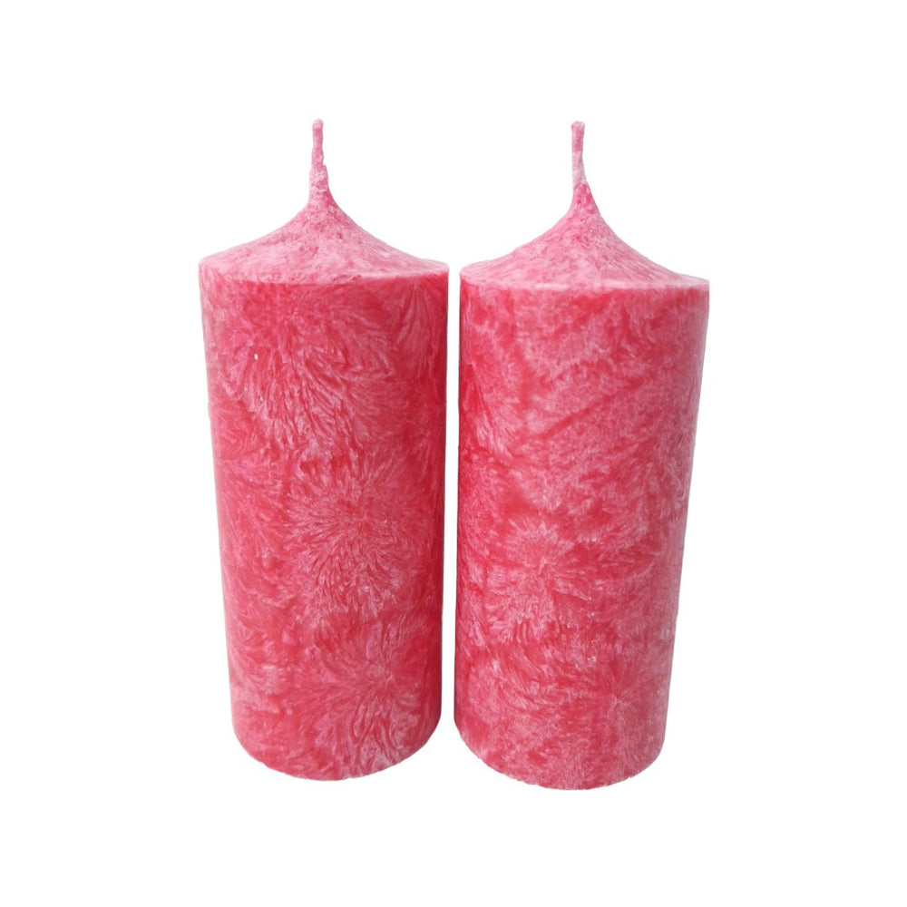 Set 2 lumânări decorative din stearină tip gheață, H 10 cm, D 4,8 cm, culoare roșu - 10048 ST ROȘU