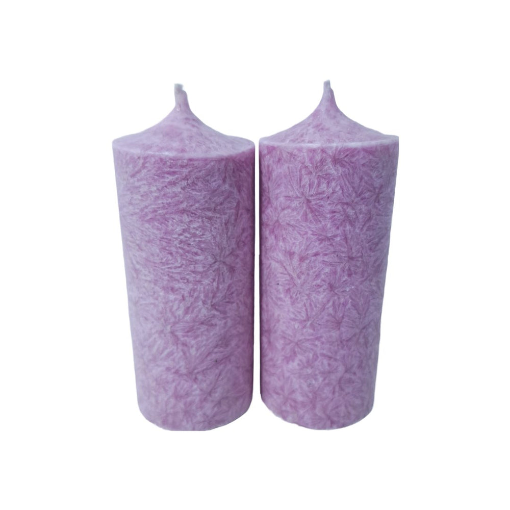 Set 2 lumânări decorative din stearină tip gheață, H 10 cm, D 4,8 cm, culoare lila - 10048 ST LILA