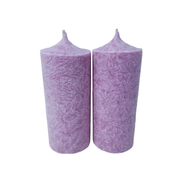 Set 2 lumânări decorative din stearină tip gheață, H 10 cm, D 4,8 cm, culoare lila - 10048 ST LILA