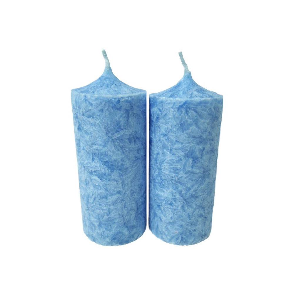 Set 2 lumânări decorative din stearină tip gheață, H 10 cm, D 4,8 cm, culoare albastru - 10048 ST BLUE