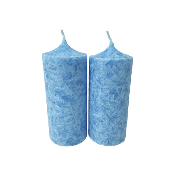 Set 2 lumânări decorative din stearină tip gheață, H 10 cm, D 4,8 cm, culoare albastru - 10048 ST BLUE