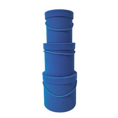 Set 3 cutii cilindru invelite cu catifea si snur, culoare albastru C18 - ROC 951