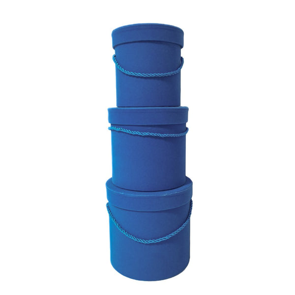 Set 3 cutii cilindru invelite cu catifea si snur, culoare albastru C18 - ROC 951