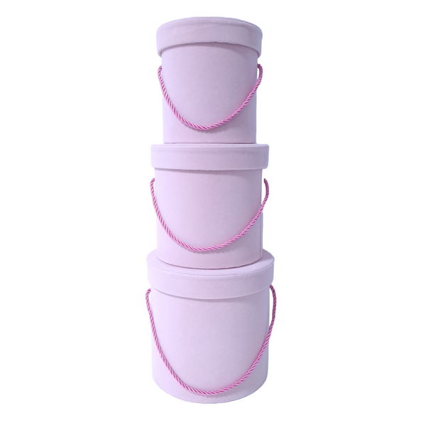 Set 3 cutii cilindru invelite cu catifea si snur, culoare roz A2 - ROC 951
