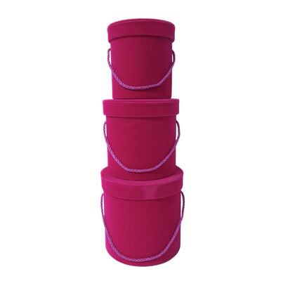 Set 3 cutii cilindru invelite cu catifea si snur, culoare ciclam E11 - ROC 951