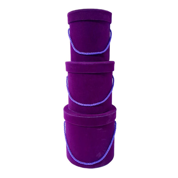 Set 3 cutii cilindru invelite cu catifea si snur, culoare mov prună R6 - ROC 951