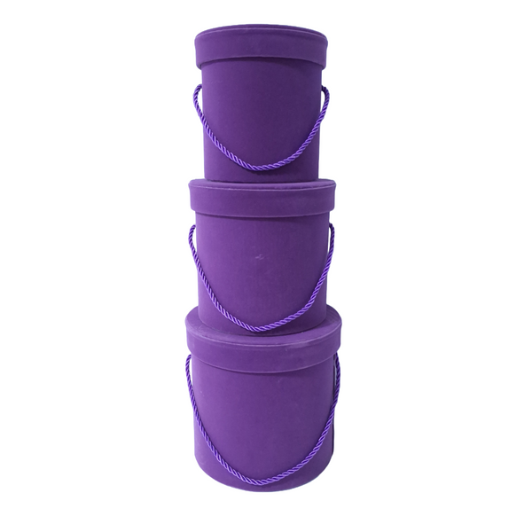 Set 3 cutii cilindru invelite cu catifea si snur, culoare mov A12 - ROC 951