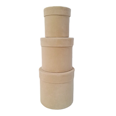 Set 3 cutii de carton cilindru invelite cu catifea, culoare bej R21 - ROC 951