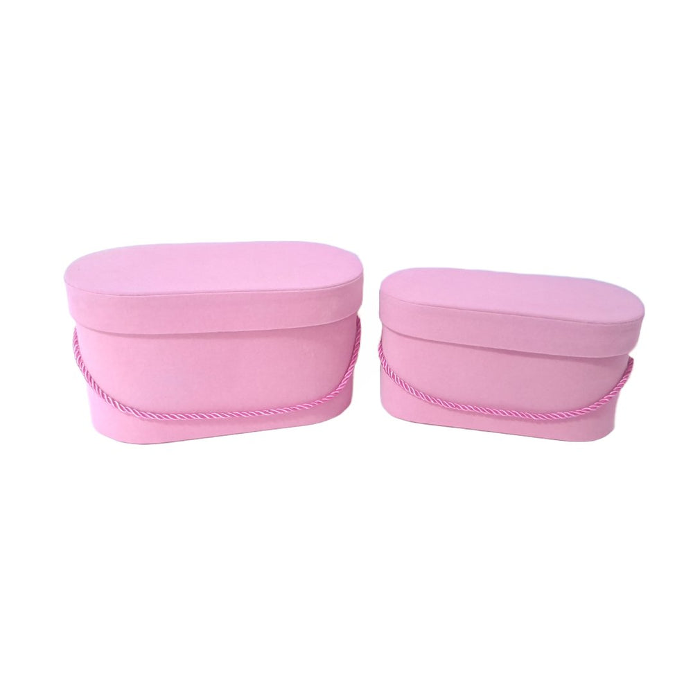 Set 2 cutii ovale invelite cu catifea si snur, culoare roz A1 - ROC 5809