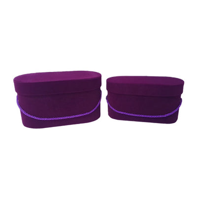 Set 2 cutii ovale invelite cu catifea si snur, culoare mov R6 - ROC 5809