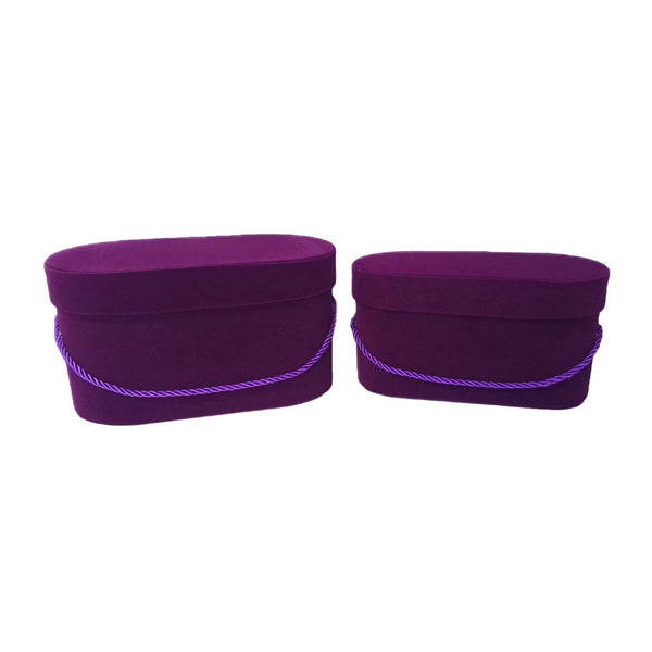 Set 2 cutii ovale invelite cu catifea si snur, culoare mov R6 - ROC 5809