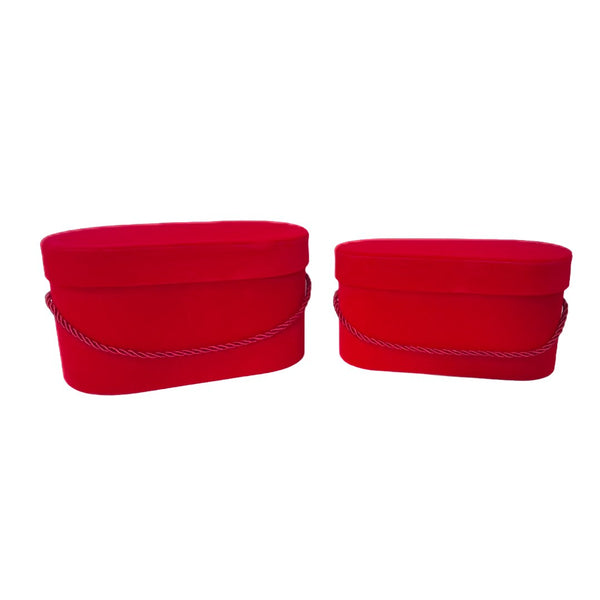 Set 2 cutii ovale invelite cu catifea si snur, culoare rosu E13 - ROC 5809