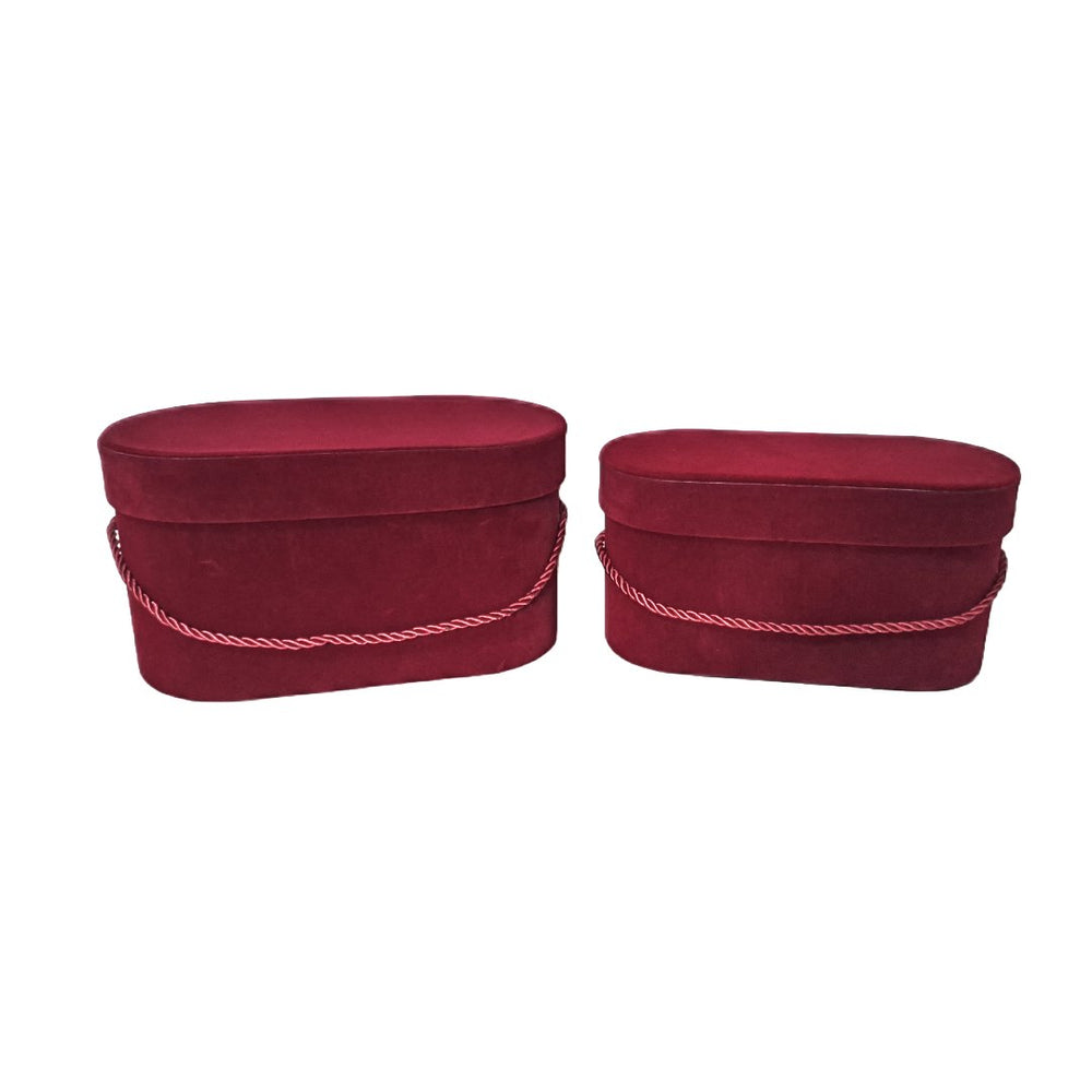 Set 2 cutii ovale invelite cu catifea si snur, culoare grena E14 - ROC 5809