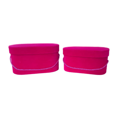 Set 2 cutii ovale invelite cu catifea si snur, culoare ciclam E11 - ROC 5809