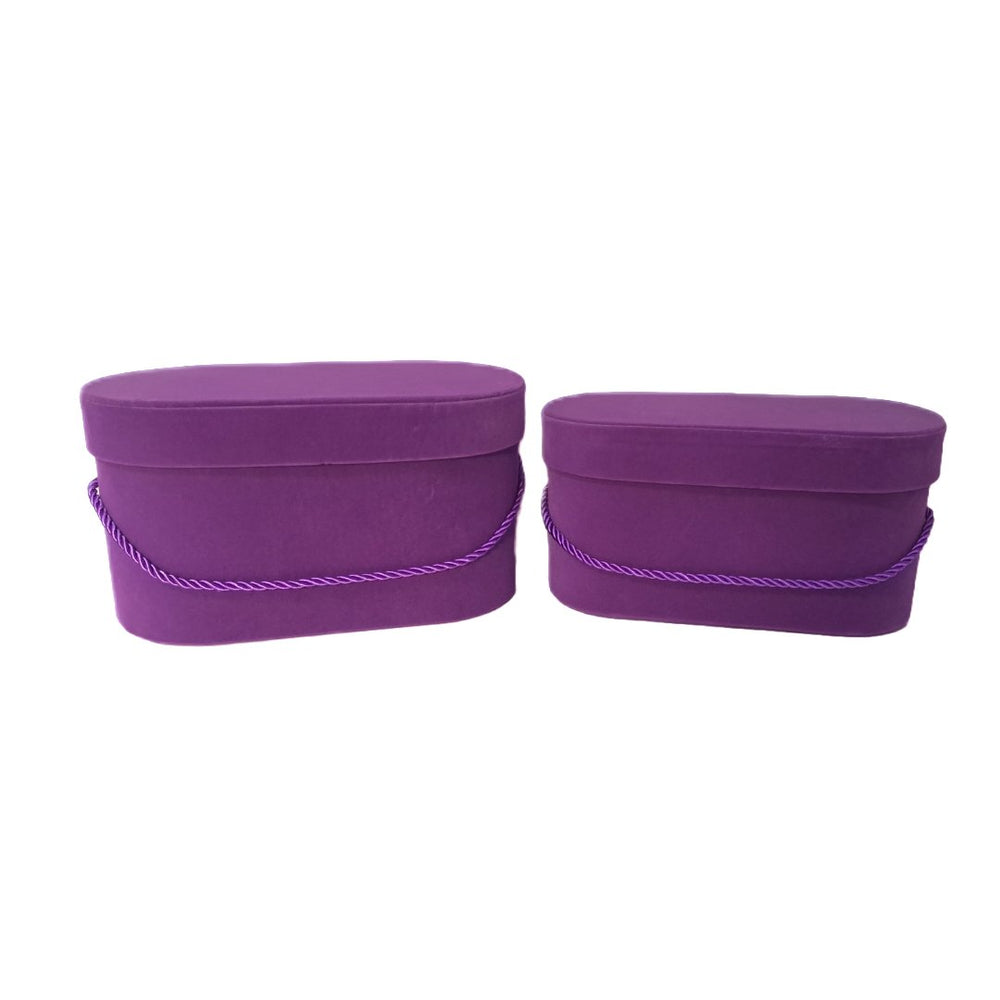 Set 2 cutii ovale invelite cu catifea si snur, culoare lila A2-2 - ROC 5809