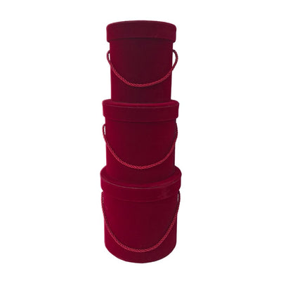 Set 3 cutii cilindru invelite cu catifea si snur, culoare visiniu E14 - ROC 951