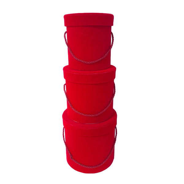 Set 3 cutii cilindru invelite cu catifea si snur, culoare rosu E13 - ROC 951