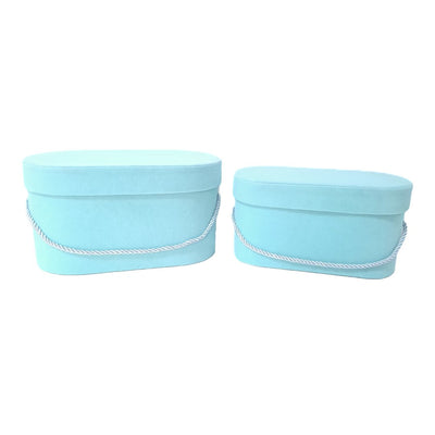 Set 2 cutii ovale invelite cu catifea si snur, culoare turcoaz R5 - ROC 5809