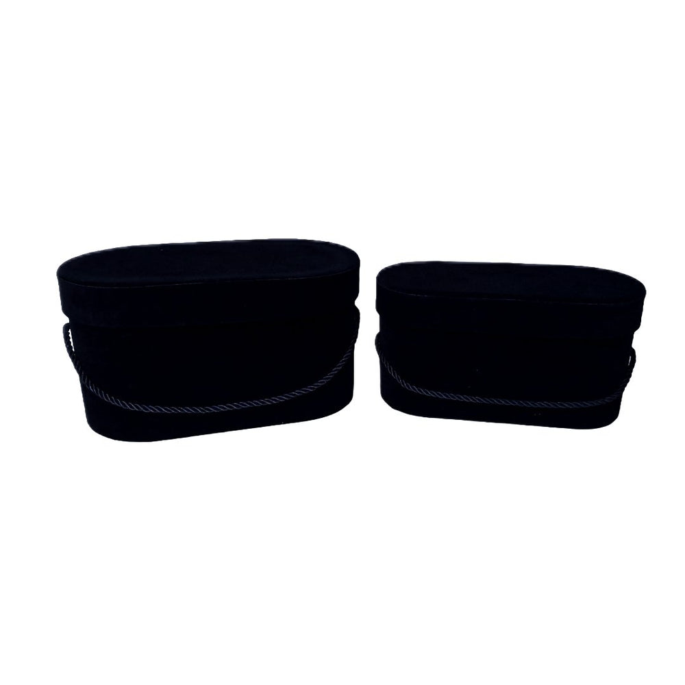Set 2 cutii ovale invelite cu catifea si snur, culoare negru A23 - ROC 5809