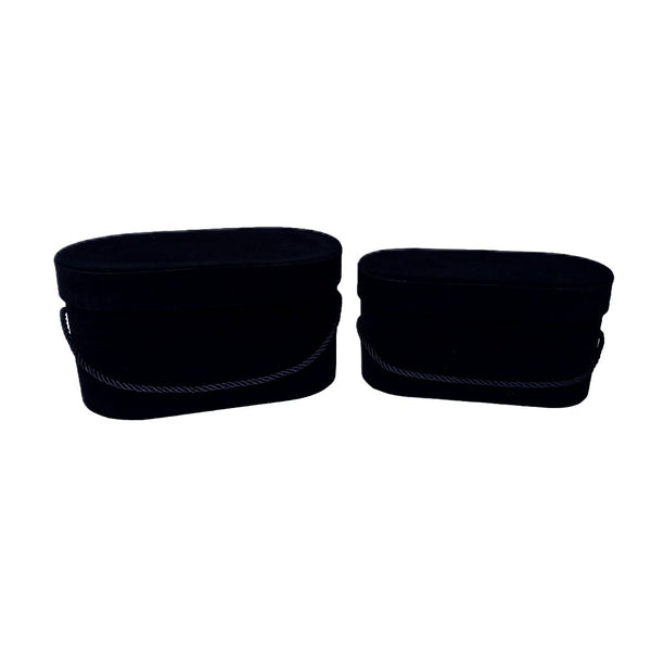 Set 2 cutii ovale invelite cu catifea si snur, culoare negru A23 - ROC 5809