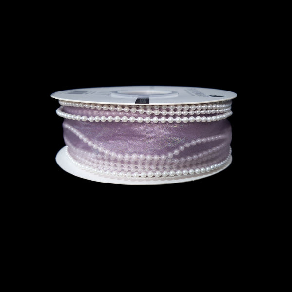 Rolă bandă din organza cu margine din mărgele, 4 cm, culoare lila - ROC 0838