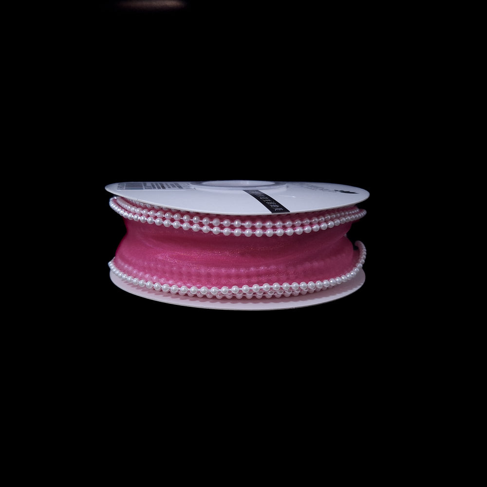Rolă bandă din organza cu margine din mărgele, 4 cm, culoare ciclam - ROC 0838