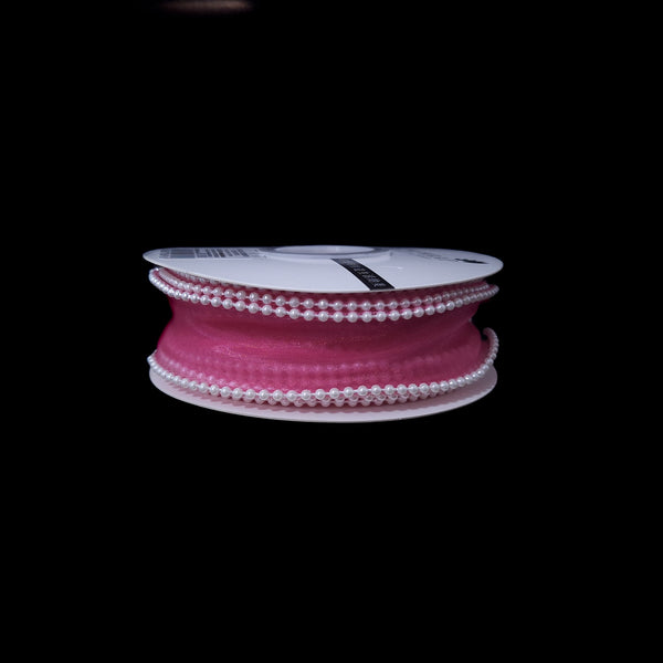 Rolă bandă din organza cu margine din mărgele, 4 cm, culoare ciclam - ROC 0838