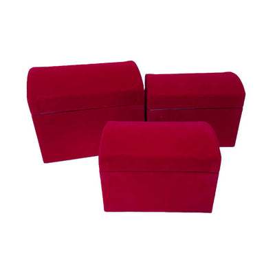 Set 3 cutii din catifea tip cufăr, culoare roșu - ROC 5806