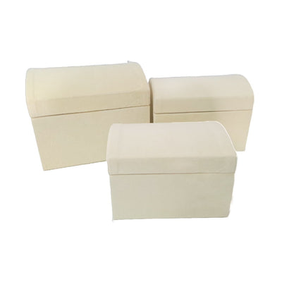 Set 3 cutii din catifea tip cufăr, culoare crem - ROC 5806