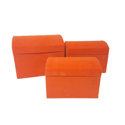 Set 3 cutii din catifea tip cufăr, culoare portocaliu - ROC 5806