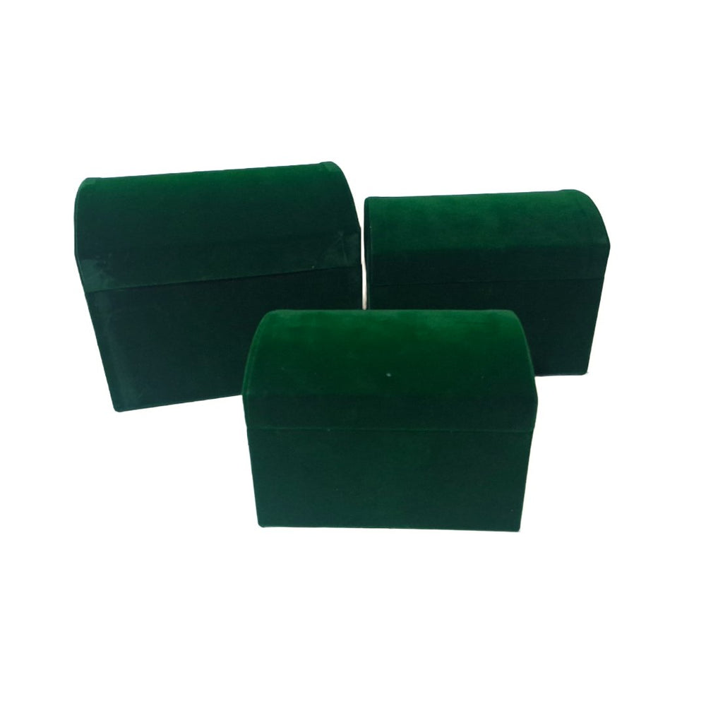 Set 3 cutii din catifea tip cufăr, culoare verde - ROC 5806