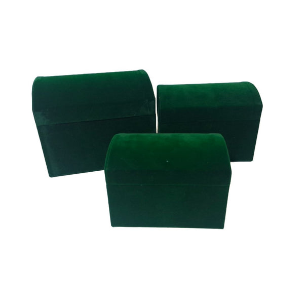Set 3 cutii din catifea tip cufăr, culoare verde - ROC 5806